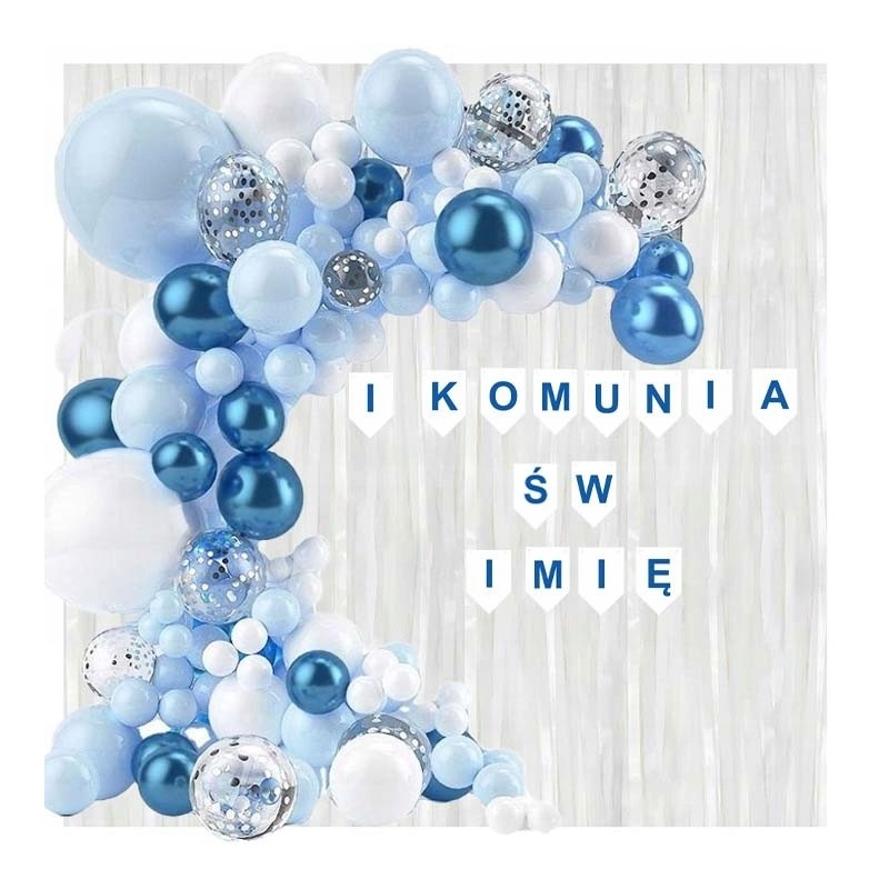 Ścianka Girlanda Balonowa napis I Komunia Św+ imię