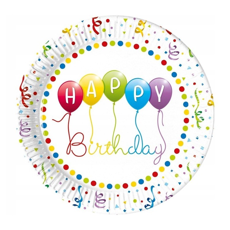 Talerzyki papierowe Happy Birthday Streamers 8 szt