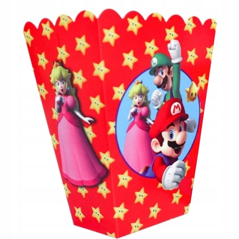 Pudełka na popcorn Mario 6 szt. 16x6 cm kubeczki na przekąski urodziny