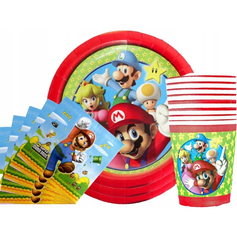 Zestaw Talerzyki + Kubeczki + Serwetki Papierowe Super Mario 40 szt