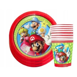 Zestaw Talerzyki + Kubeczki + Serwetki Papierowe Super Mario 40 szt