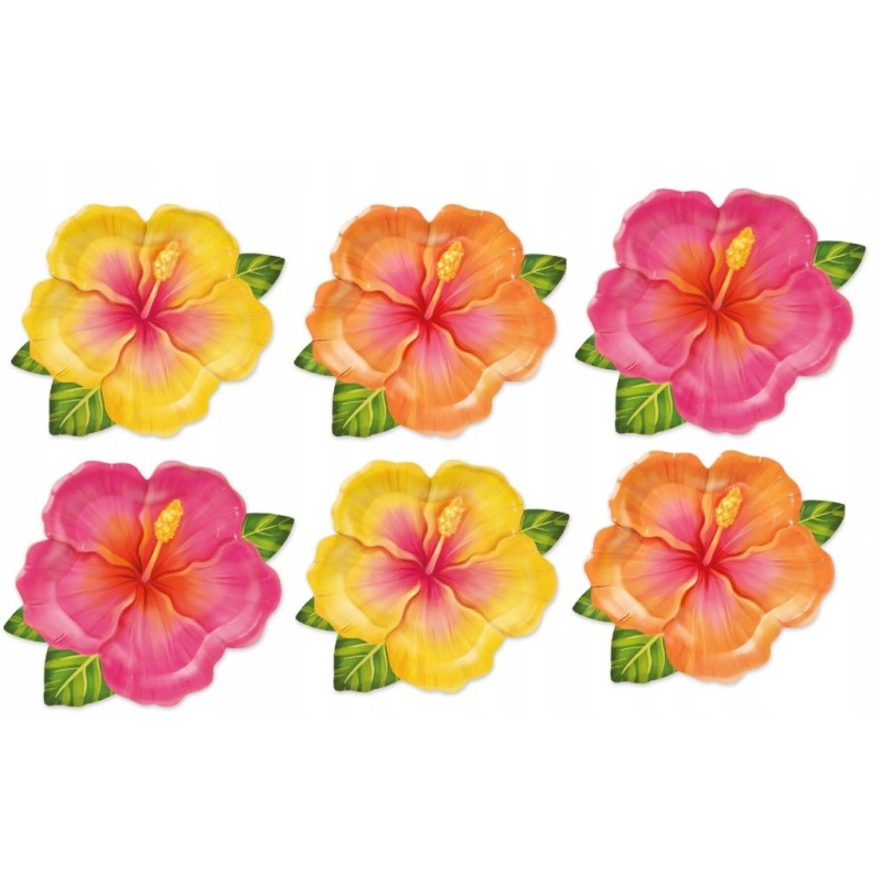 Talerzyki papierowe Tropikalne kwiaty 6 sztuk Aloha Hawaje Summer Lato A45