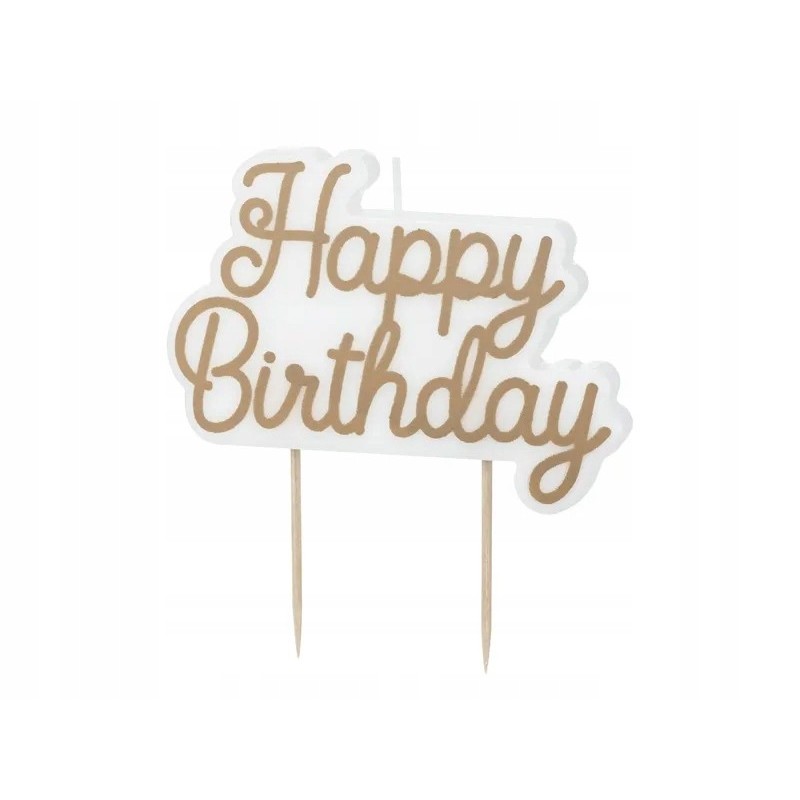 Świeczka urodzinowa Happy Birthday, zimny złoty, 7.5x10 cm