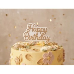 Świeczka urodzinowa Happy Birthday, zimny złoty, 7.5x10 cm