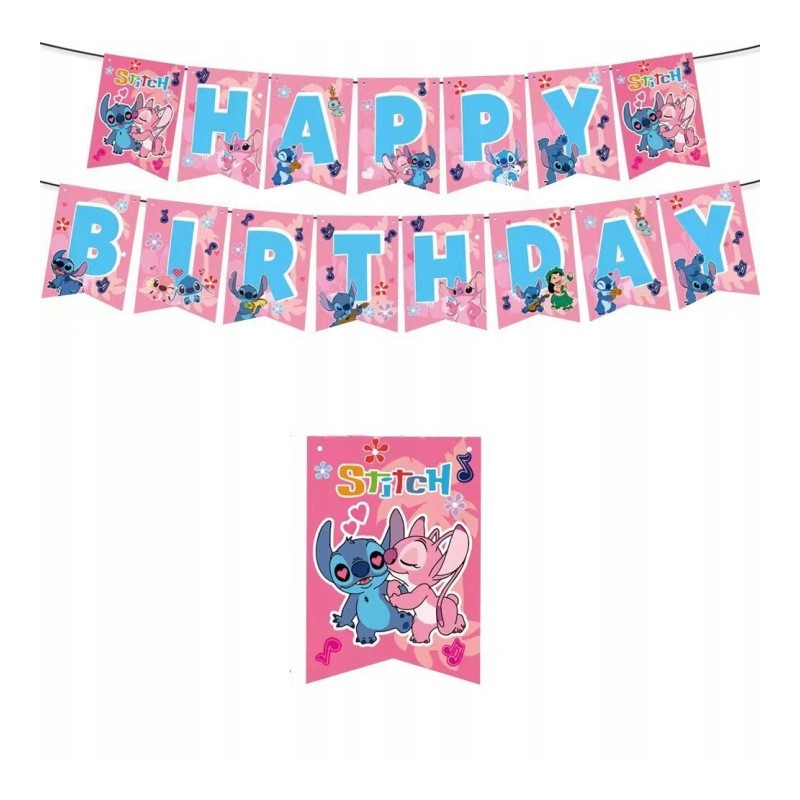 Girlanda papierowa „Stitch” – Urodzinowa dekoracja z bajkowym motywem