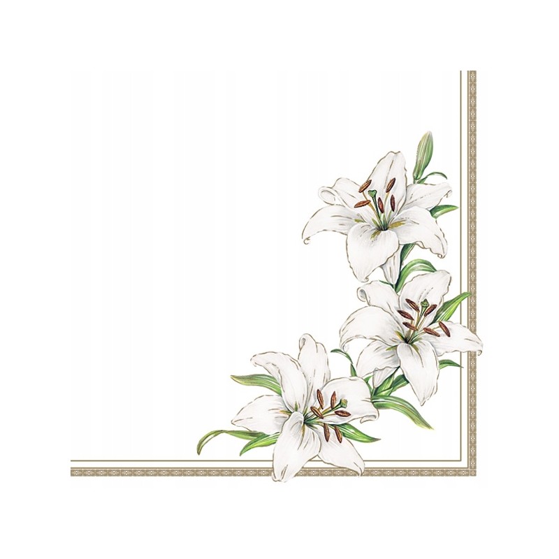 Serwetki papierowe KOMUNIJNE 33cmx33cm "White Lilies" Komunia
