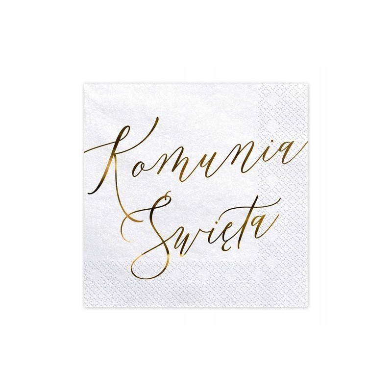 Serwetki z napisem złotym Komunia Święta białe 33x33cm