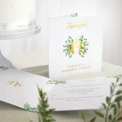 Zaproszenie na komunię Eukaliptus 1 szt ZAPROSZENIA Komunia