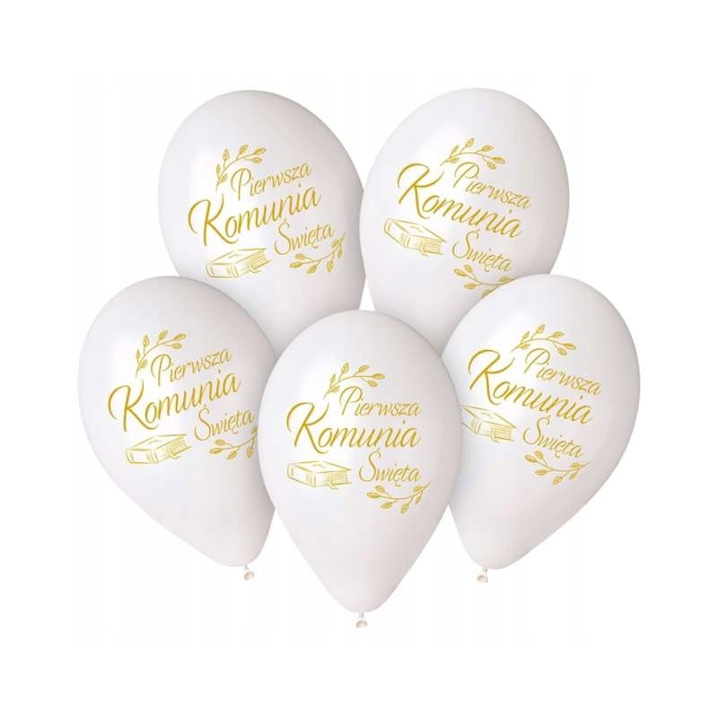 Balony Ge.Ma.R. Pierwsza Komunia 33 cm białe 5 szt. ( Biblia)