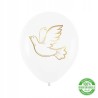 Balony komunijne biodegradowalne Gołąb biało-złote 30cm - 10 szt komunia