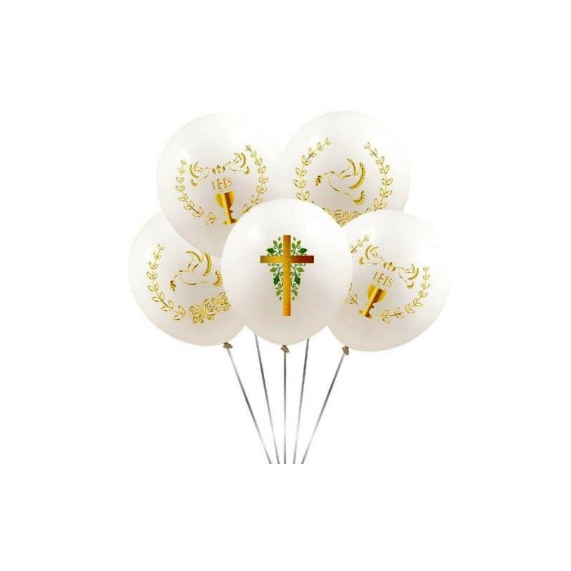 Balony lateksowe Pierwsza Komunia Święta 62834 Gołąbki IHS Krzyż Listki