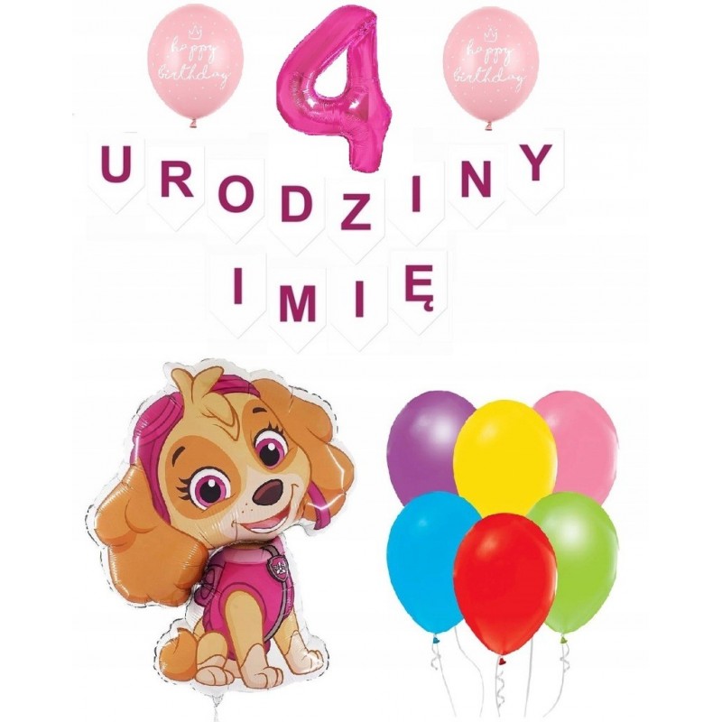 Balony na 4 urodziny Skye Psi Patrol URODZINY+IMIĘ