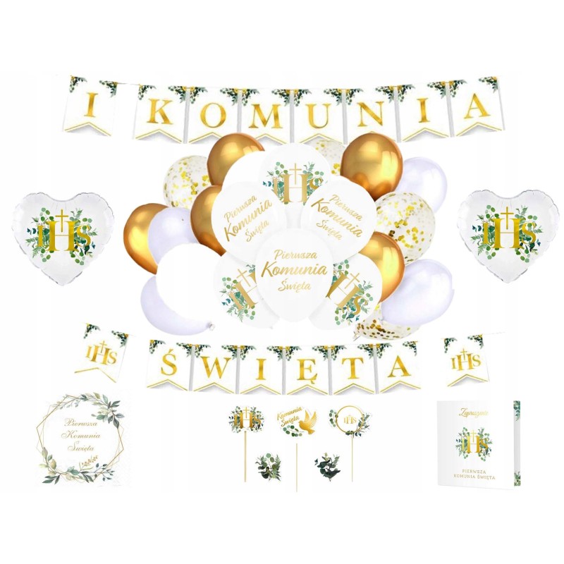Mega Zestaw Komunia Święta Balony Eukaliptus