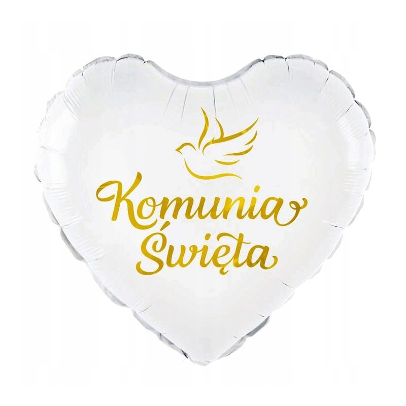 Balon foliowy biały serce Komunia Święta Gołąbek