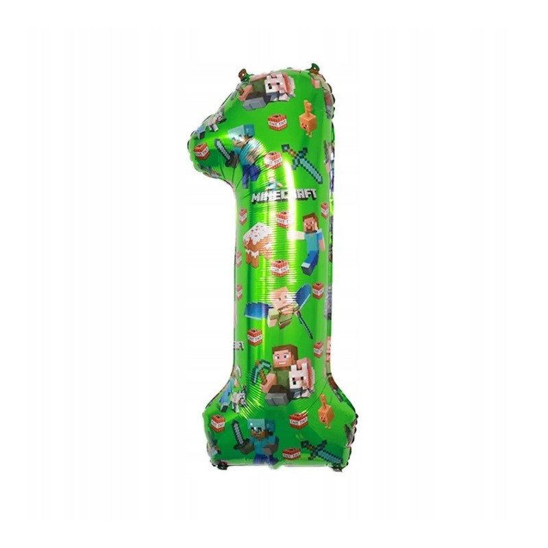 Balon 1 Urodziny Cyfra Jeden Foliowy Zielony 100 cm Minecraft Piksele