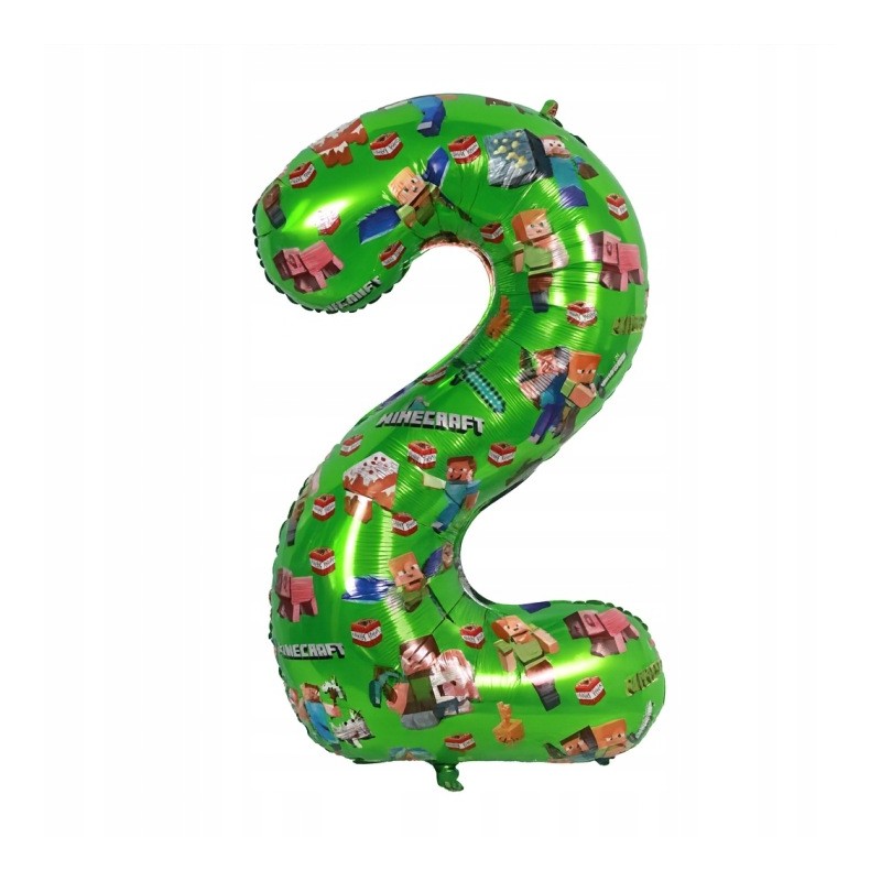 Balon 2 Urodziny Cyfra Jeden Foliowy Zielony 100 cm Minecraft Piksele