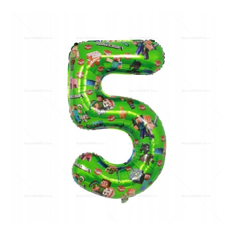 Balon 5 Urodziny Cyfra Jeden Foliowy Zielony 100 cm Minecraft Piksele