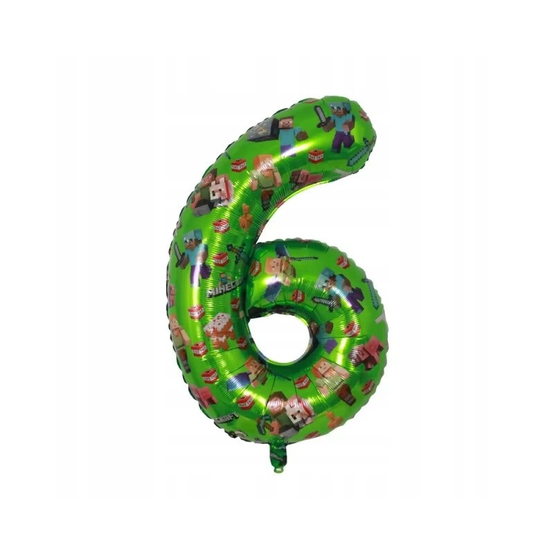 Balon 6 Urodziny Cyfra Jeden Foliowy Zielony 100 cm Minecraft Piksele