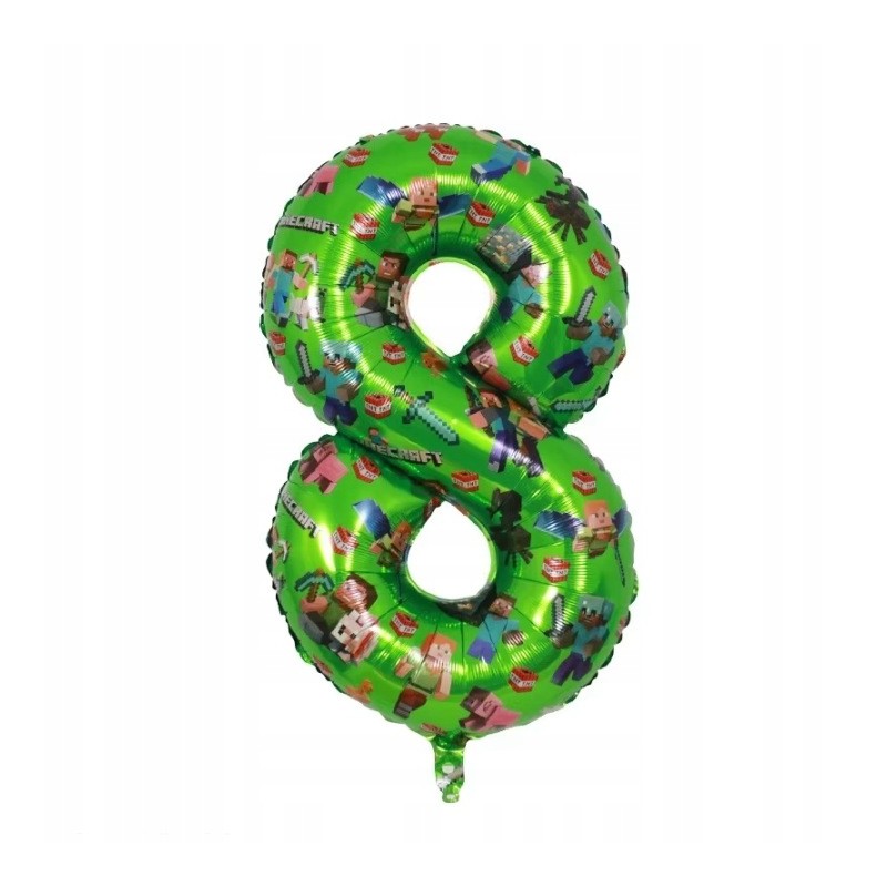 Balon 8 Urodziny Cyfra Jeden Foliowy Zielony 100 cm Minecraft Piksele