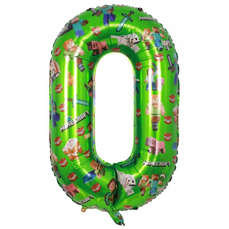 Balon 0 Urodziny Cyfra Jeden Foliowy Zielony 100 cm Minecraft Piksele