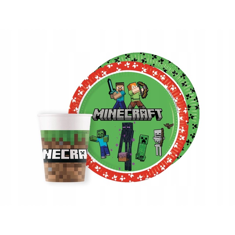 copy of Zestaw papierowy kubeczki talerzyki 12szt Urodziny Piksele Minecraft