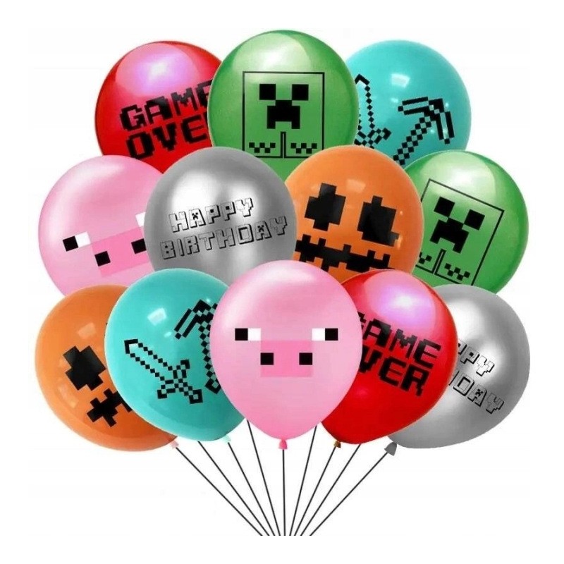 Balony gumowe z nadrukiem Game, Minecraft, Piksele 12 szt.