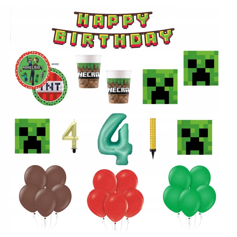 Zestaw Urodzinowy Minecraft 1-9 Urodziny Balony