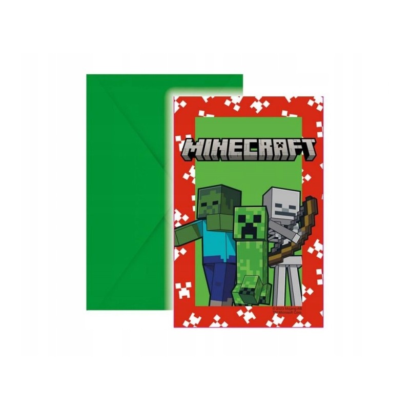 Zaproszenia z kopertami Minecraft, 6 szt.