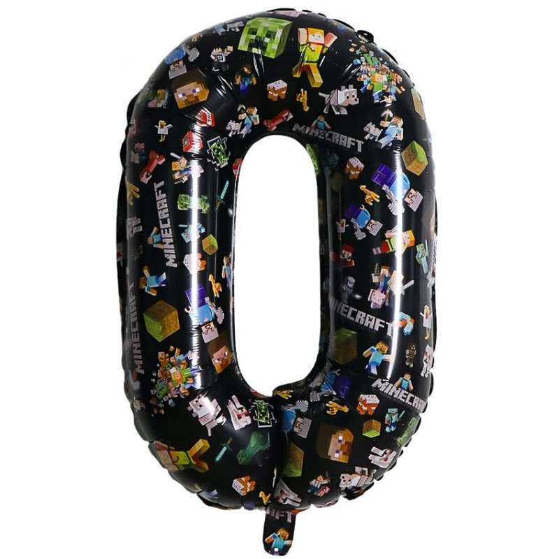 Balon foliowy cyfra 0 czarny – Piksele (80 cm) dla fana gier Minecraft