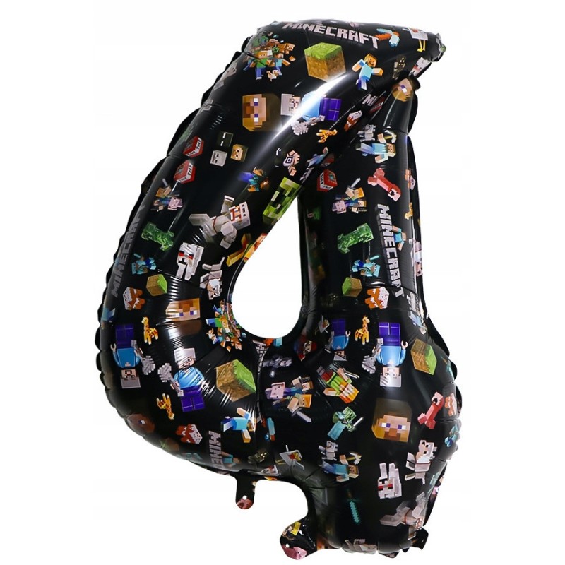 Balon foliowy cyfra 4 czarny – Piksele (80 cm) dla fana gier Minecraft