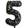 Balon foliowy cyfra 5 czarny – Piksele (80 cm) dla fana gier Minecraft