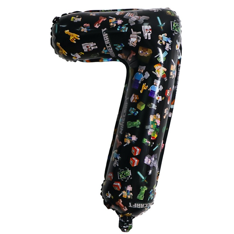 Balon foliowy cyfra 7 czarny – Piksele (80 cm) dla fana gier Minecraft