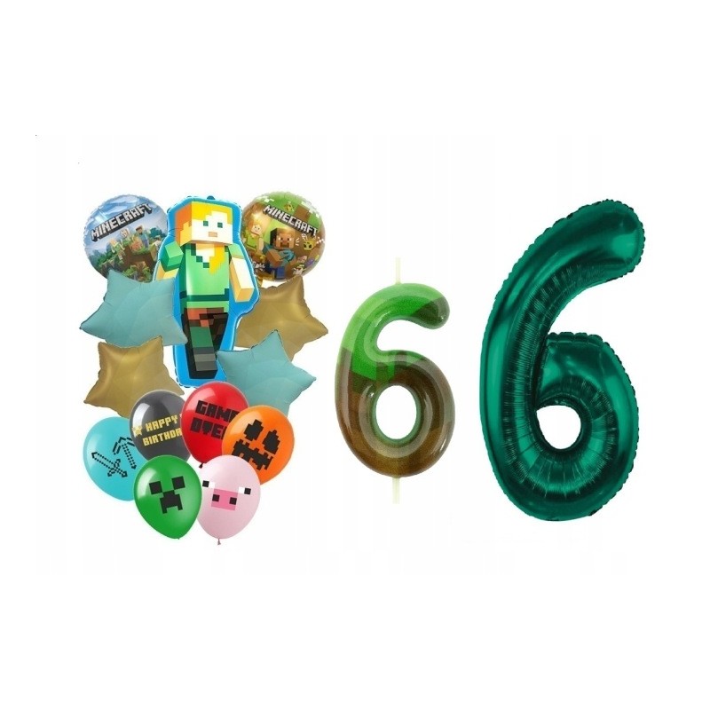 Zestaw 6 urodziny Piksele Balony Foliowe i Gumowe Minecraft