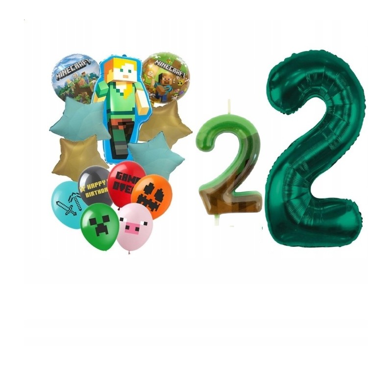 Zestaw 2 urodziny Piksele Balony Foliowe i Gumowe Minecraft