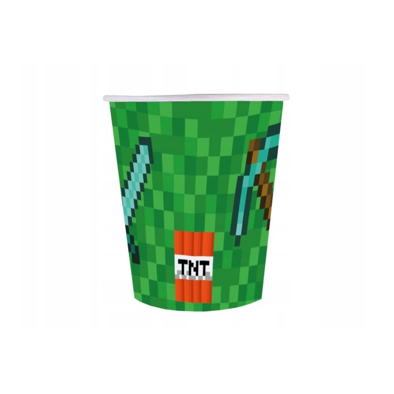 Kubeczki papierowe zielone Piksele 250 ml - 6 szt. Minecraft