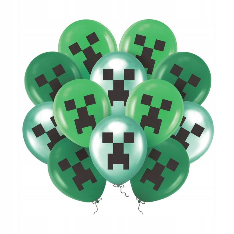 Balony 12cali zielone gamingowe piksele dla fana gier 12 szt. Minecraft