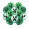 Balony 12cali zielone gamingowe piksele dla fana gier 12 szt. Minecraft