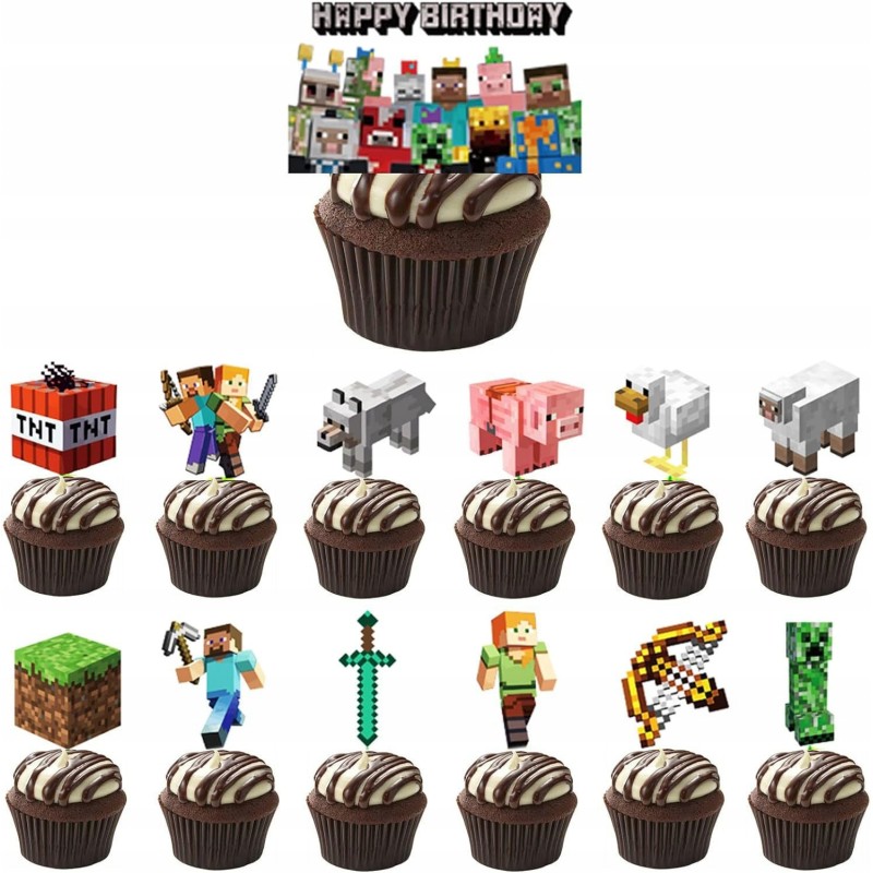Topper Topperki Minecraft dekoracja na tort babeczki 12+1 Urodziny