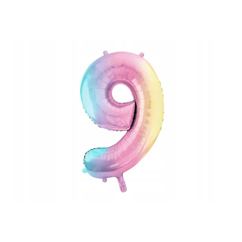 Balon foliowy Cyfra ''9'', 86cm, pastelowa tęczowa Urodziny Jubileusz