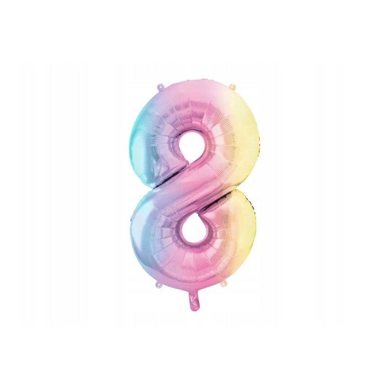 Balon foliowy Cyfra ''8'', 86cm, pastelowa tęczowa Urodziny Jubileusz