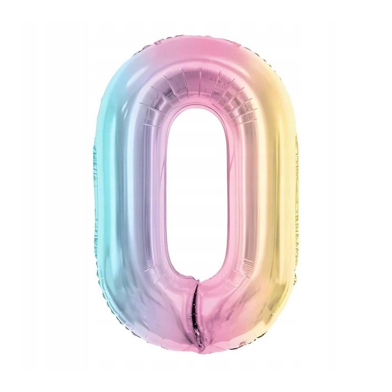 Balon foliowy Cyfra ''0'', 86cm, pastelowa tęczowa Urodziny Jubileusz