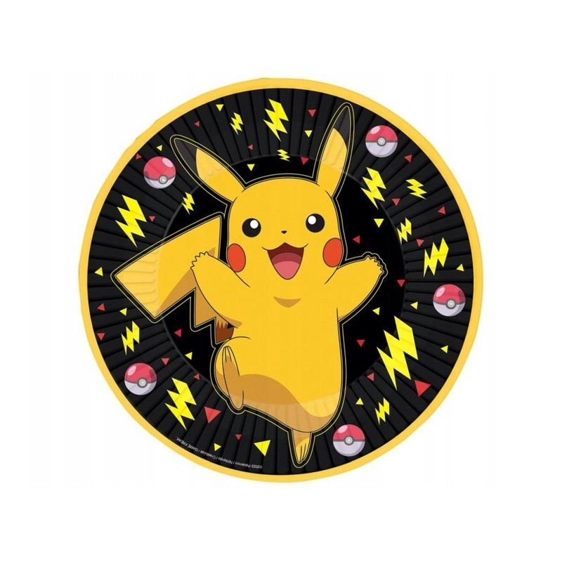 Talerzyki papierowe Pokemon, okrągłe, 23 cm, 8 szt czarne
